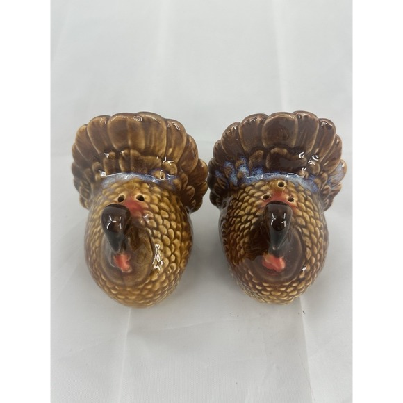 Vintage Turkey‎ Gobble Thanksgiving Ceramic Pottery Salt & Pepper Shakers - Picture 6 of 8